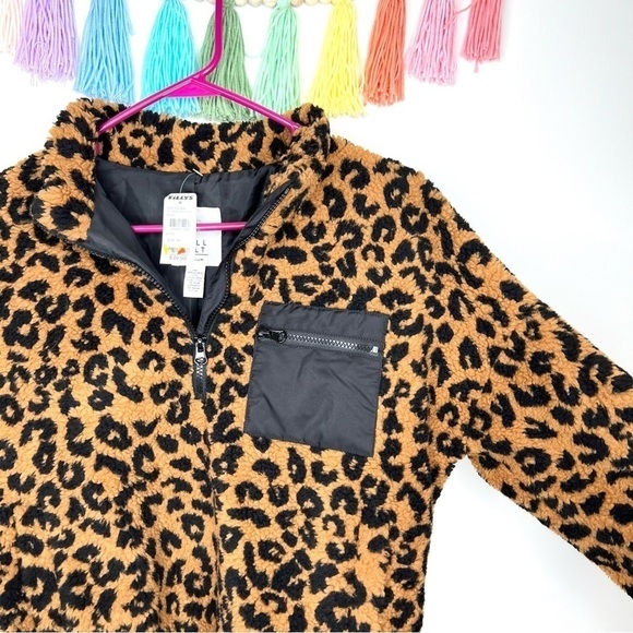 Full Tilt Faux Shearling Sherpa Cropped 1/4 Zip Leopard Pullover Popover NWT - Picture 3 of 11